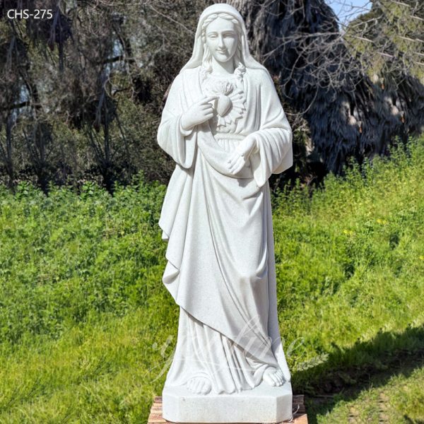 Life Size White Marble Standing Sacred Heart Mother Mary Statue
